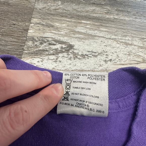 Vintage 90s Oneita Purple Men L Cactus Lizard Arizona Tribal Austin T-Shirt USA - Picture 9 of 9